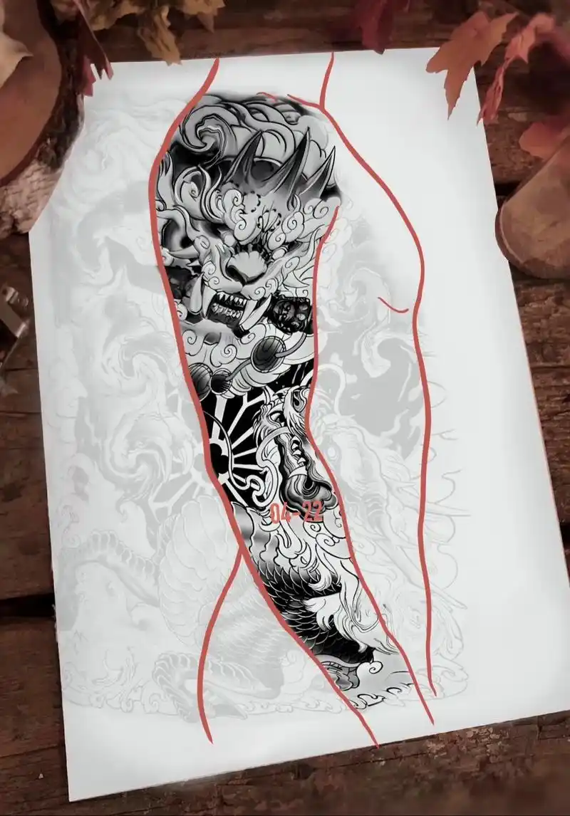 纹身手稿设计 #tattoo #花臂 #麒麟纹身 #唐狮纹 - 抖音