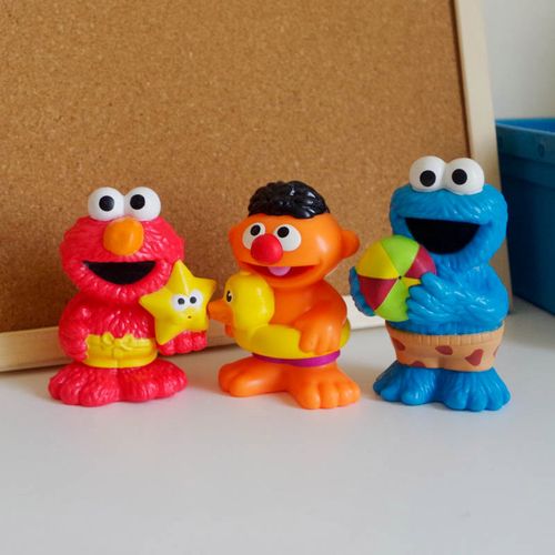 芝麻街洗澡玩具搪胶喷水艾莫饼干怪sesamestreet公仔摆件人偶模型