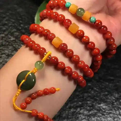 川料南红玛瑙佛珠多圈手链 diy搭配原矿绿松石缅黄碧玉 厂家批发