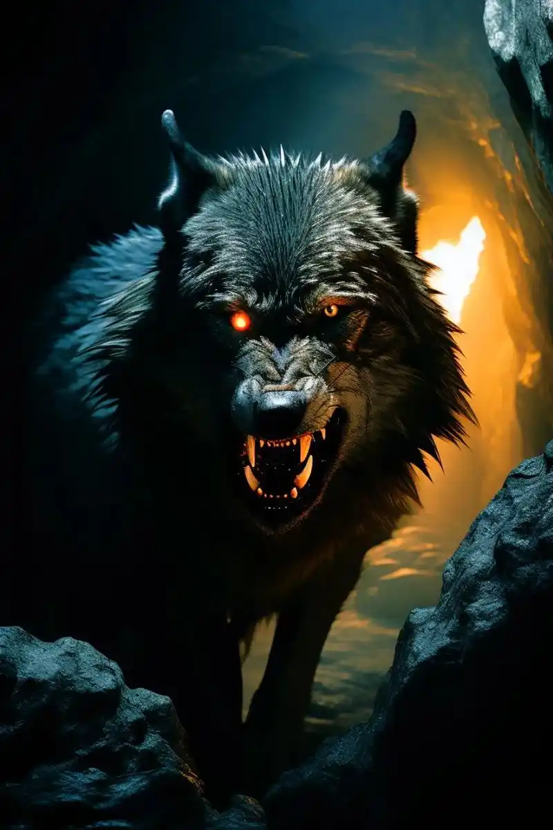 这是一张描绘狼的图像.狼的眼神锐利且充满警惕