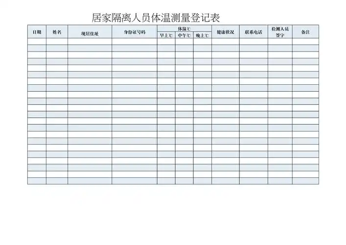 居家隔离人员体温测量登记表