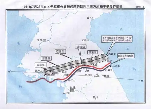 1951年7月27日在关于军事分界线问题的谈判中美方所提军事分界线图