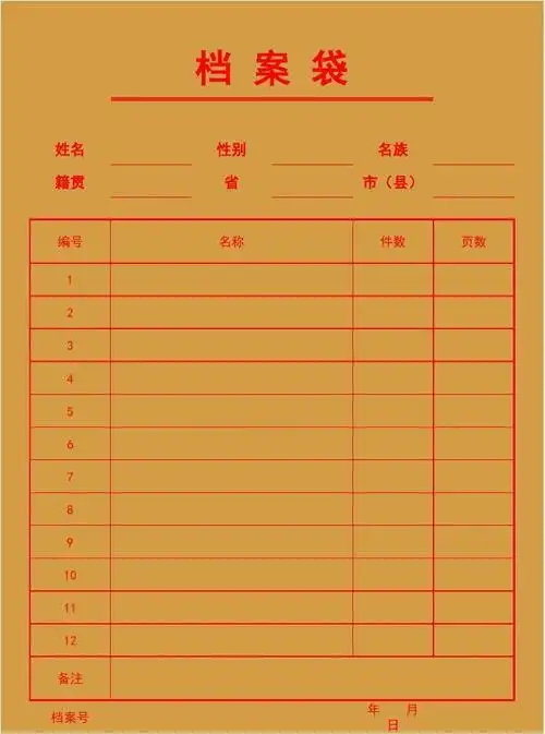 文件档案袋封面打印模板