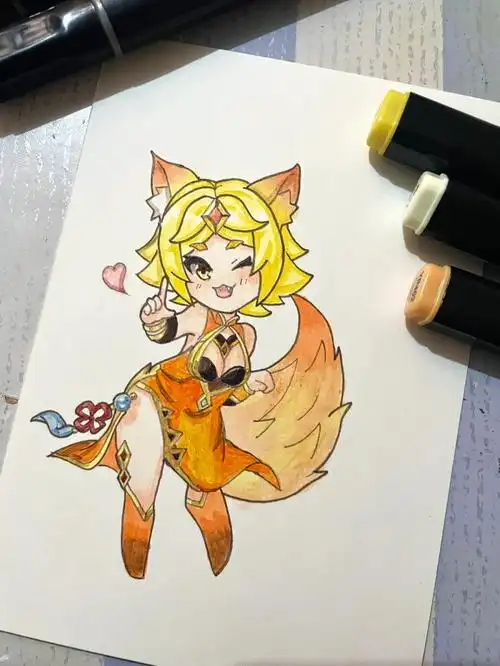 临摹手绘王者荣耀q版妲己