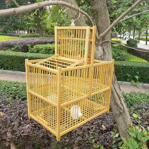 拍笼打笼踏笼机关笼翻滚笼方形竹制紫竹鸟笼特价竹子自锁鸟笼大号3