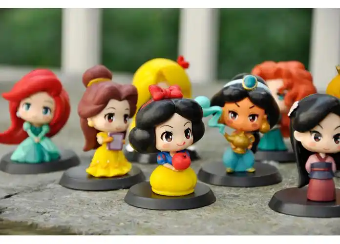 系列女孩盲盒可爱卡通人偶摆件桌面蛋糕装饰礼盒q版迪士尼公主粉色