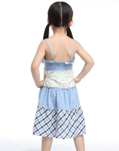 卡赛欧kasaiou男女童混合专场女童蓝色碎花吊带连衣裙