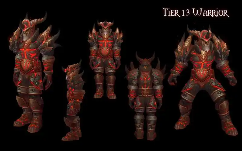 魔兽世界战士幻化问题,t13巨龙套装,分红黄紫三套,紫就算了,红黄哪套