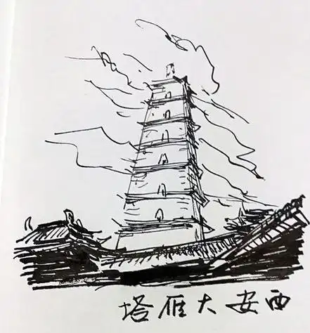 西安美术实习钢笔线条画大雁塔简笔画小朋友笔下的西安钟楼鼓楼和大