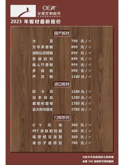 oea 全屋定制超市最新价格表————————国产板材
