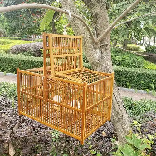 拍笼打笼踏笼机关笼翻滚笼方形竹制紫竹鸟笼特价竹子自锁鸟笼大号3