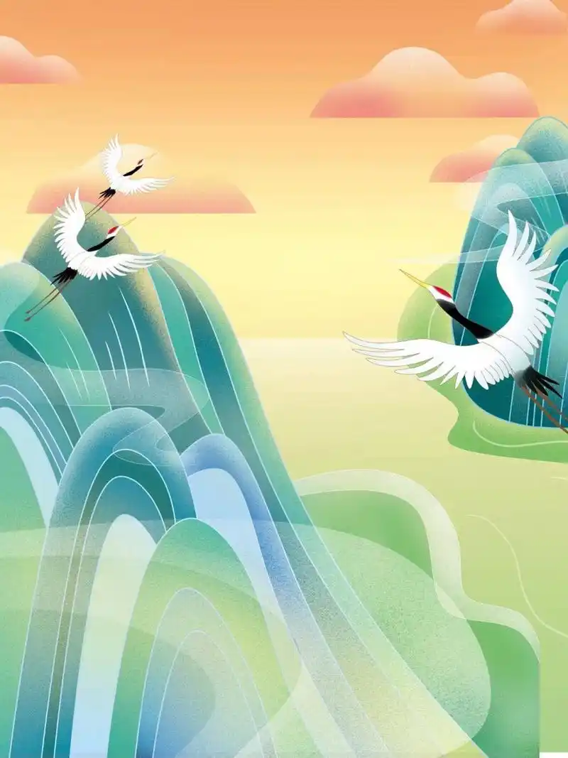 中国风手绘系列的山水背景素材来啦,像中国风/国潮风的山水风景背景图