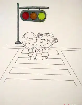 小朋友过斑马线简笔画小学生过马路的简笔画