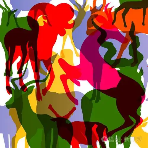 鹿驼鹿和山绵羊角动物抽象illustrat