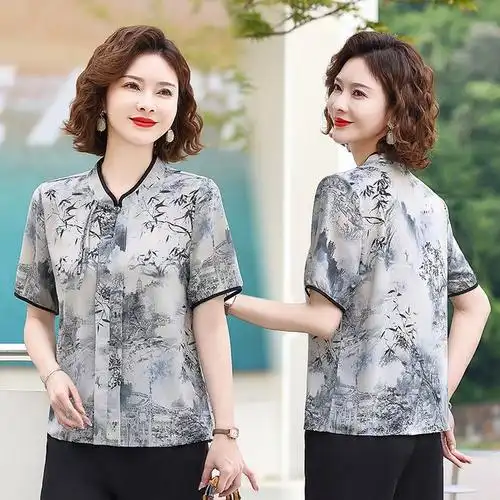 中老年女装夏装短袖t恤新款50岁妈妈款夏天衣服小衫洋气上衣高贵