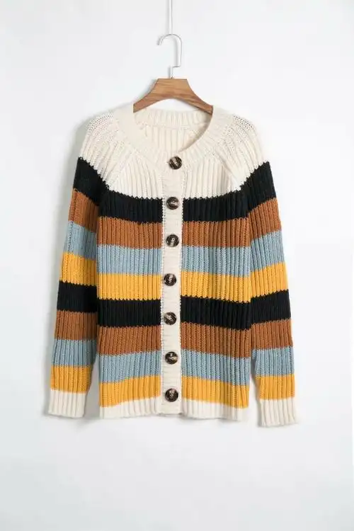 2019秋季外贸批发女装彩条针织开衫毛衣女女童外套春秋6岁儿童女开衫3