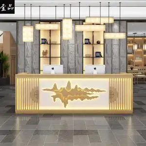 实木复古收银台新中式美容院会所养生吧台柜商用采耳店前台接待台