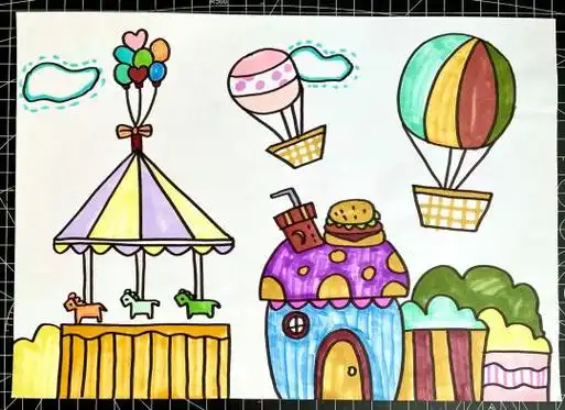 游乐场简笔画游乐场里的幸福摩天轮简笔画画法生活 儿童玩具  游乐场