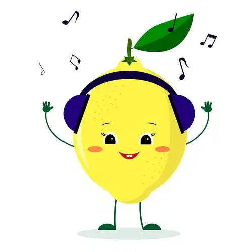 一个可爱的柠檬卡通人物戴着耳机听音乐.图片下载
