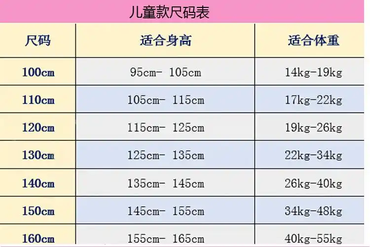 儿童尺码表