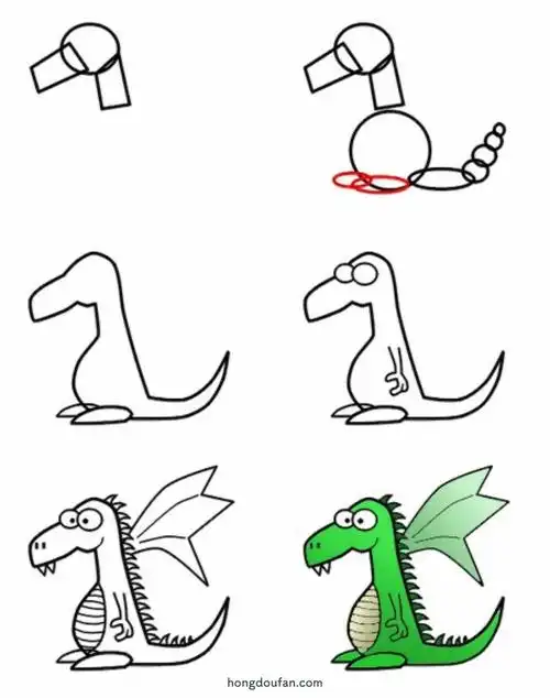 一步一步画恶龙-红豆饭小学生简笔画大全