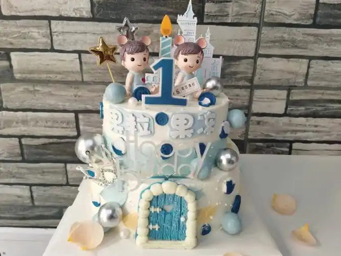 双胞胎蛋糕男宝宝百天周岁蛋糕