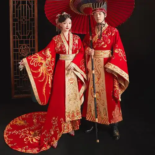 汉服婚服情侣结婚中式婚纱凤冠霞帔长拖尾男女套装民族服装