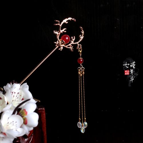 原创发簪古风步摇简约现代盘发百搭女鹿角簪子中国风发饰汉服配饰