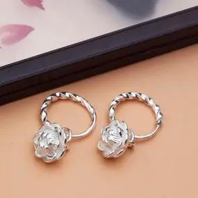 9999老凤祥和999纯银女耳环足银莲花耳坠显瘦高级大气耳饰防过敏