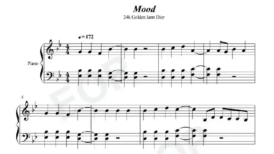 钢琴谱:24kgoldn iann dior《mood》