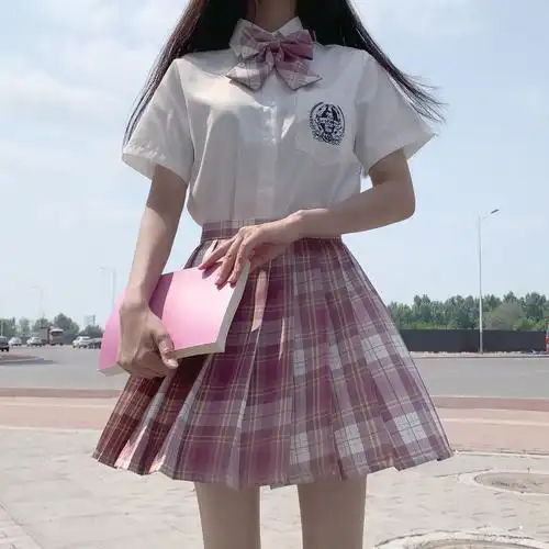树莓红茶皓海衬衣短袖jk制服上衣格裙套装两件套夏季班服