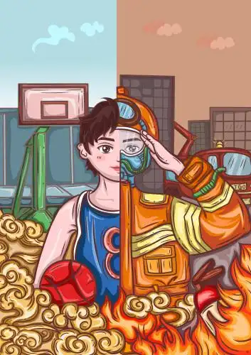 消防员人物对称插画