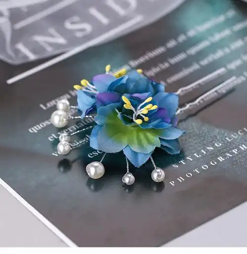 绢花发簪汉服点缀小发钗u型珍珠簪子森系仿花头饰写古风饰品全部九