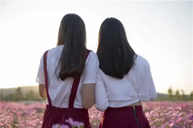 姐妹,朋友,两个人,背影,户外,花园,.jpg