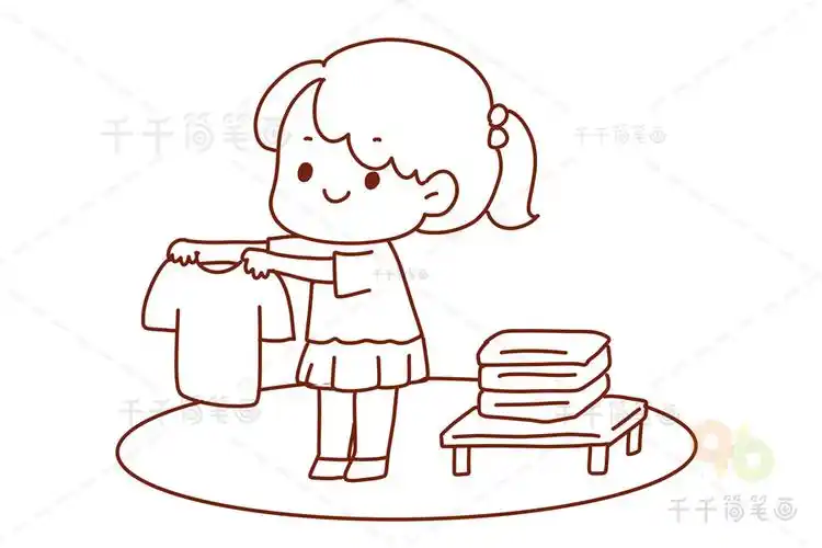 小学生卫生习惯简笔画随手整理好衣物和用具