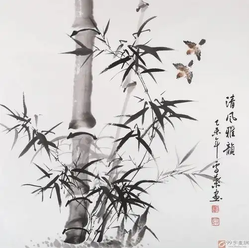 【已售】安徽美协何华贤 四尺斗方 竹子画《清风雅韵》