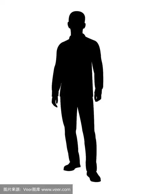 一个男人站的剪影,男人在牛仔裤和衬衫,人剪影在黑色,矢量插图孤立在