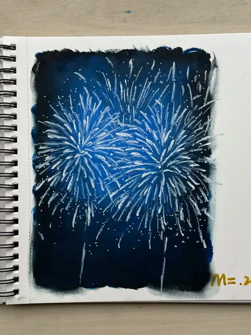 蓝色烟花本身就是一种浪漫.#图文伙伴计划 #油画棒 #手绘  - 抖音