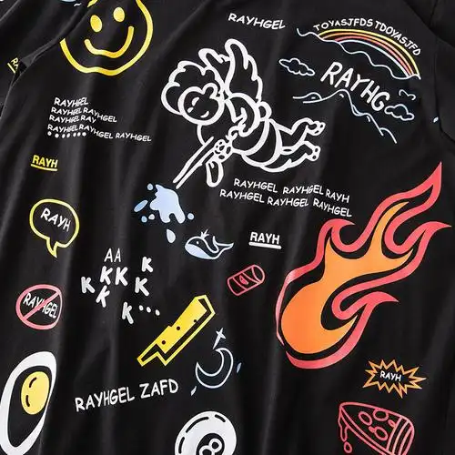 雷哈格尔潮牌加肥加大肥佬半袖涂鸦体恤胖子情侣t恤