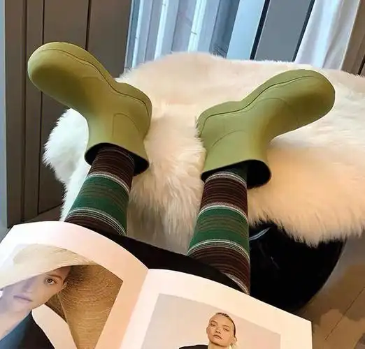 阿希哥mona网红同款牛油果雨靴绝绝子