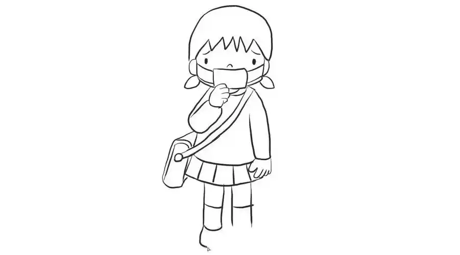 戴口罩的女生幼儿儿童亲子简笔画