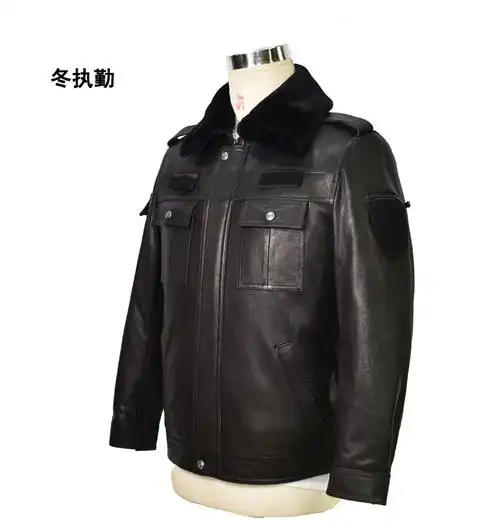 定制新式皮安保执勤交巡服皮衣山羊皮皮夹克外套可隐藏式工厂直销