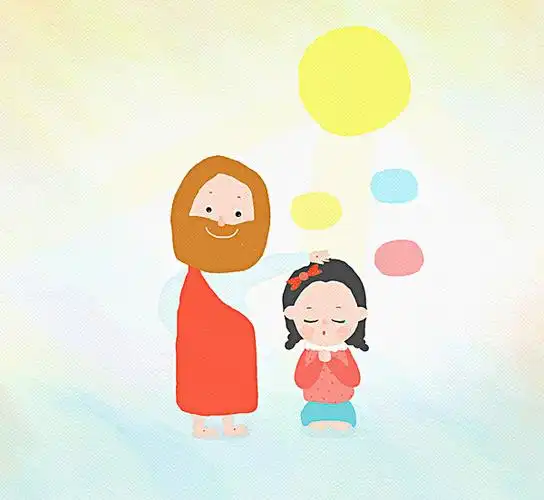 插画,耶稣,接触,女孩,祈祷,头部