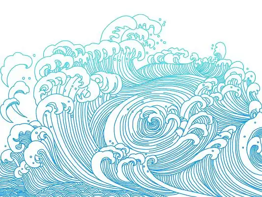 线条唯美古典白描海浪景色水纹世界海洋日手绘中国风国潮浪花波浪边框