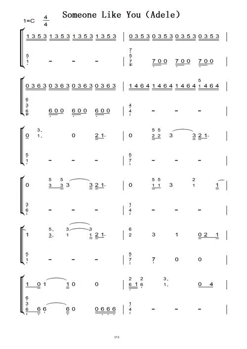 someone like you(adele) 钢琴双手简谱