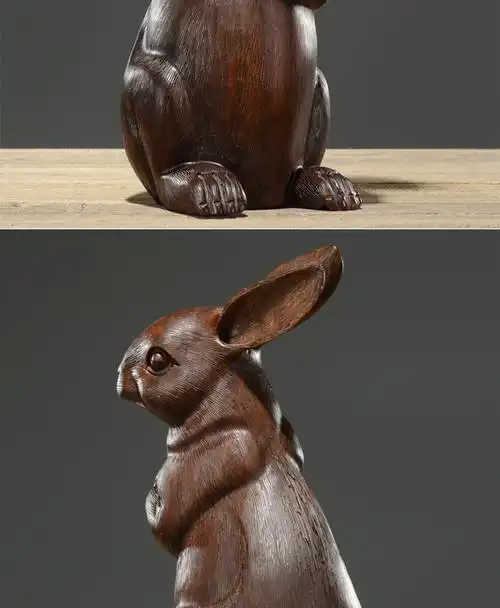 花梨木雕招财兔子摆件招财风水家居饰品开运实木十二生肖兔工艺品