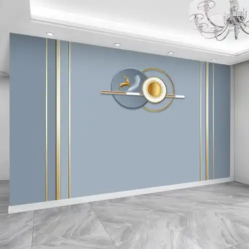 极简轻奢蓝色电视机背景墙壁纸简约立体壁画格栅线条影视墙布客厅