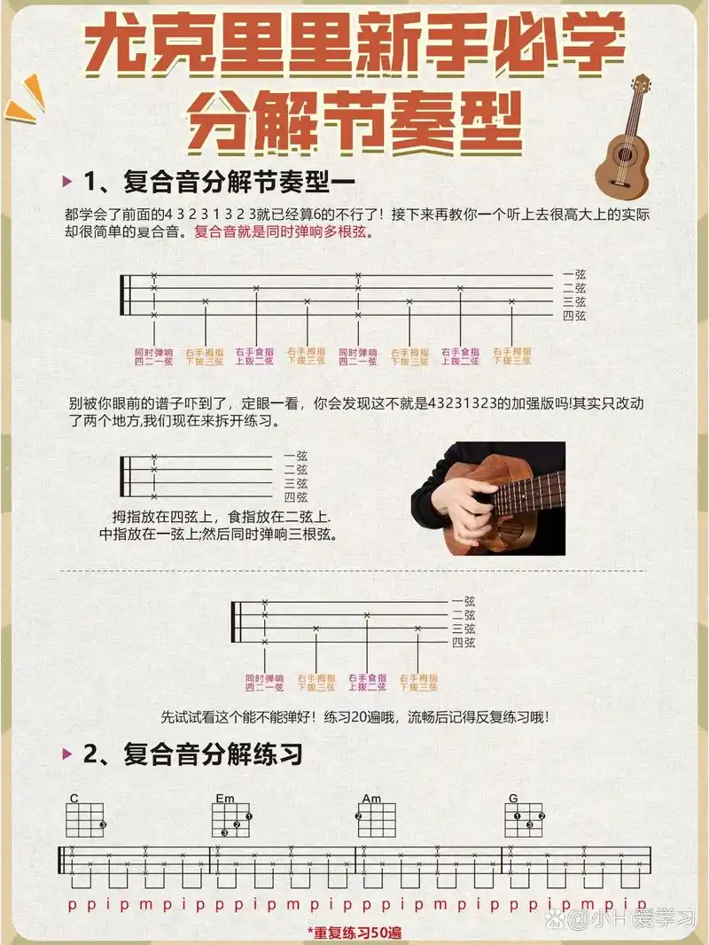 一张图告诉你尤克里里右手如何拨弦 一张图教会尤克里里新手右手如何