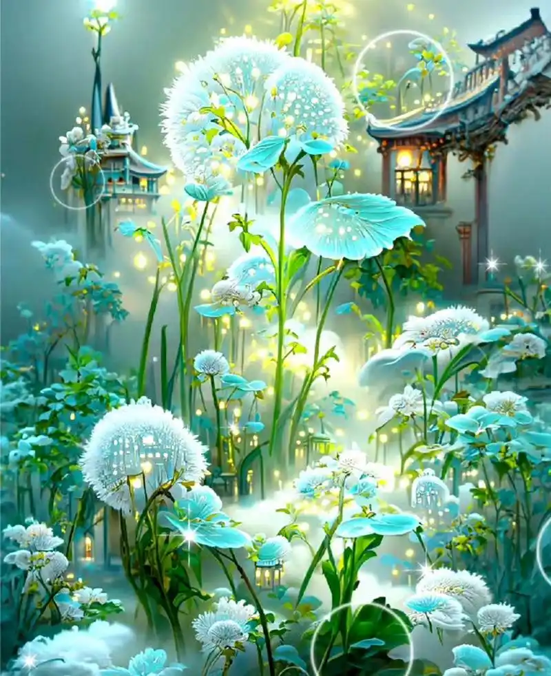 ai生成的一组风景插画,花海之中的楼阁.#动漫# #插画# #二次元