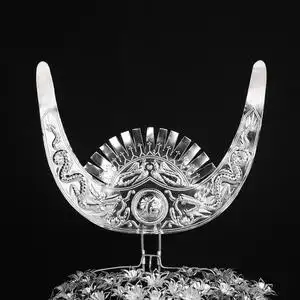 新品苗族银帽凤冠头饰头戴牛角土家族饰品贵州湖南云南银饰服装配